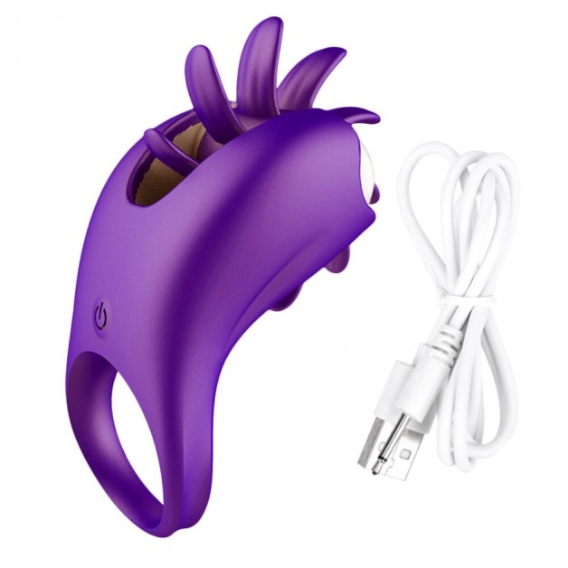 Dil Darbeli USB Şarzlı Oynar Başlıklı Penis Yüzük Ring