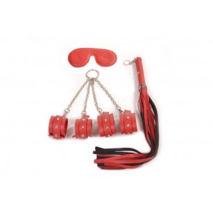 El Ayak Kelepçesi Göz Bandı Kırbaç 4 Lü Fetısh Set