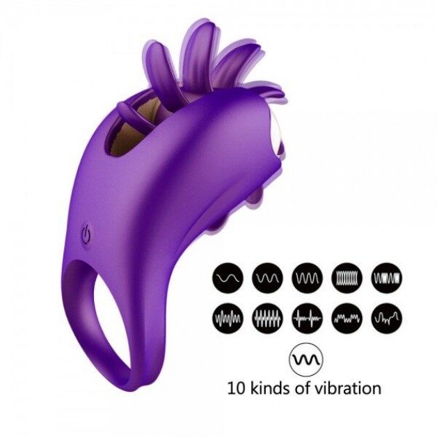 Dil Darbeli USB Şarzlı Oynar Başlıklı Penis Yüzük Ring