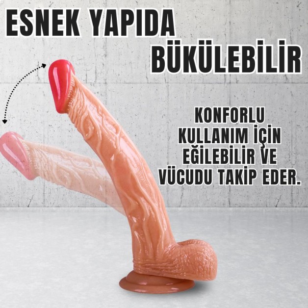 İnce Damarlı 21cm Testisli Gerçekçi Kalın Dildo