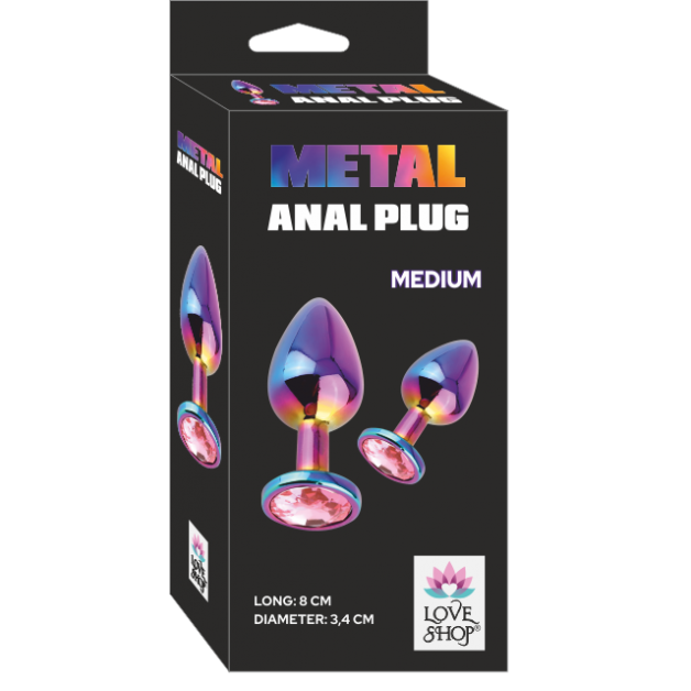 Gökkuşağı Renkli Taşlı Metal Anal Plug